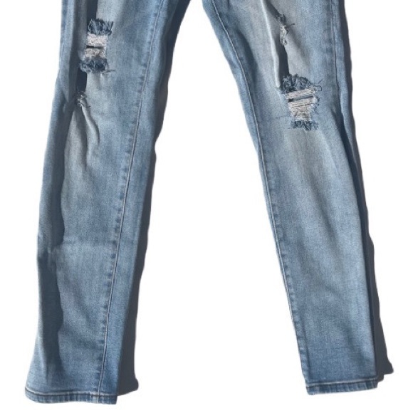 Forever 21 all blue denim stretch distressed butterfly buttons skinny jeans - Picture 7 of 8